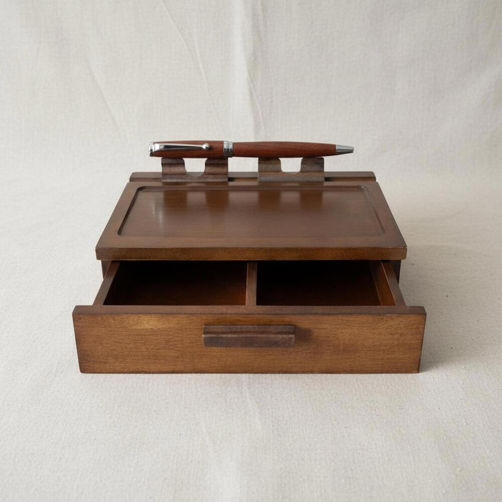 Vintage Wooden Desk Organizer Box 8x10x3"Rustic Drawer Valet Tray Office Storage